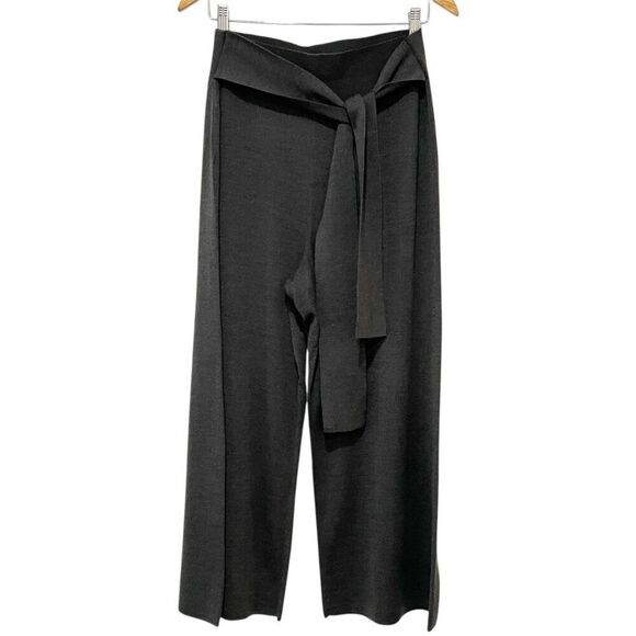 Moth Tie Front Wide Leg Knit Gray Cropped Sweater Wool Blend Pants M Workwear - Picture 2 of 11